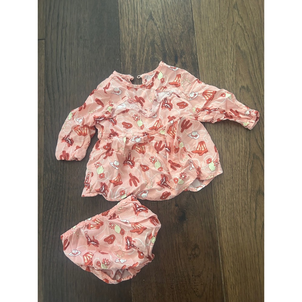 Wrangler Baby Girl Western Pink Top and Diaper Cover Set 0-3 Months Cowgirl